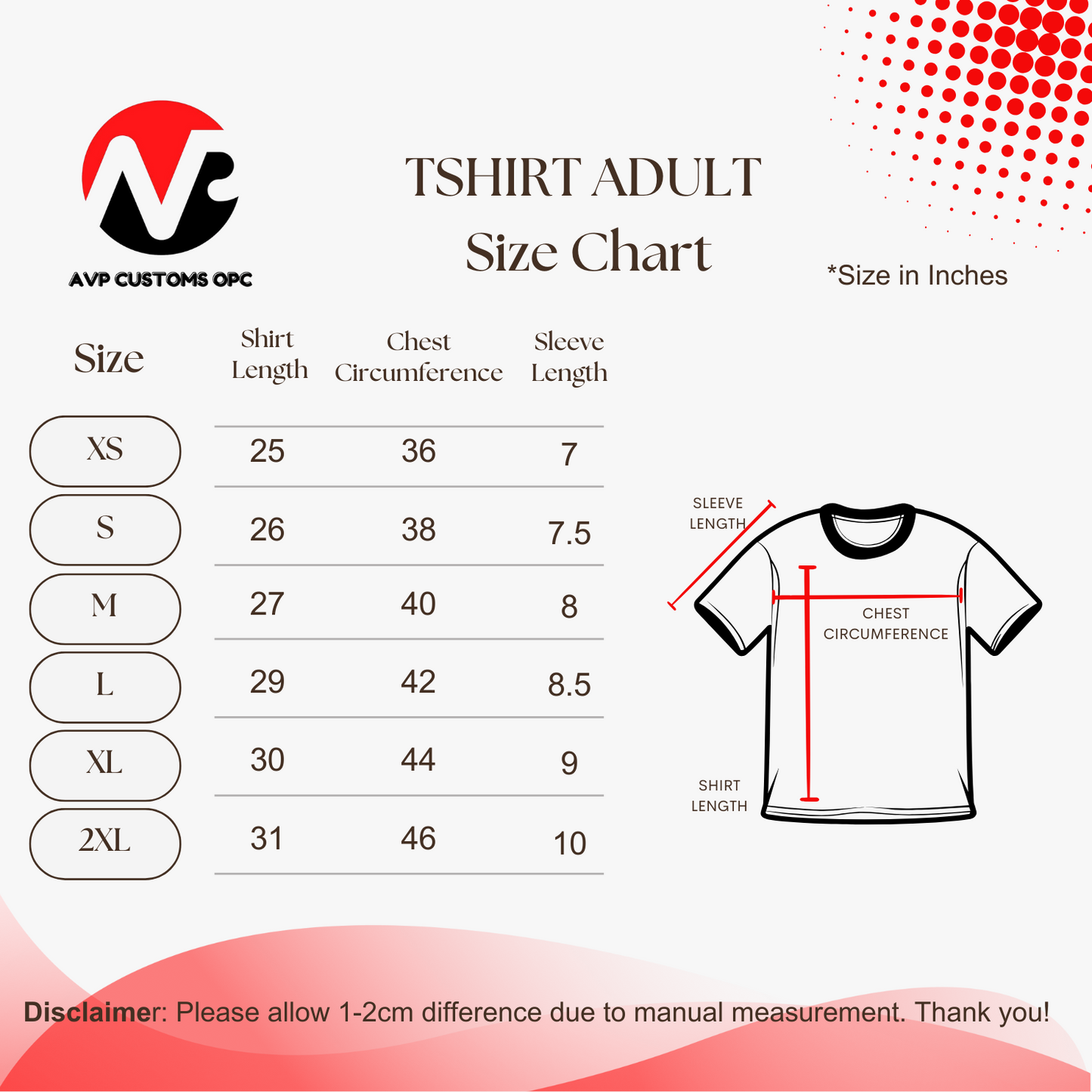 Sublimated Polo Shirt Chart