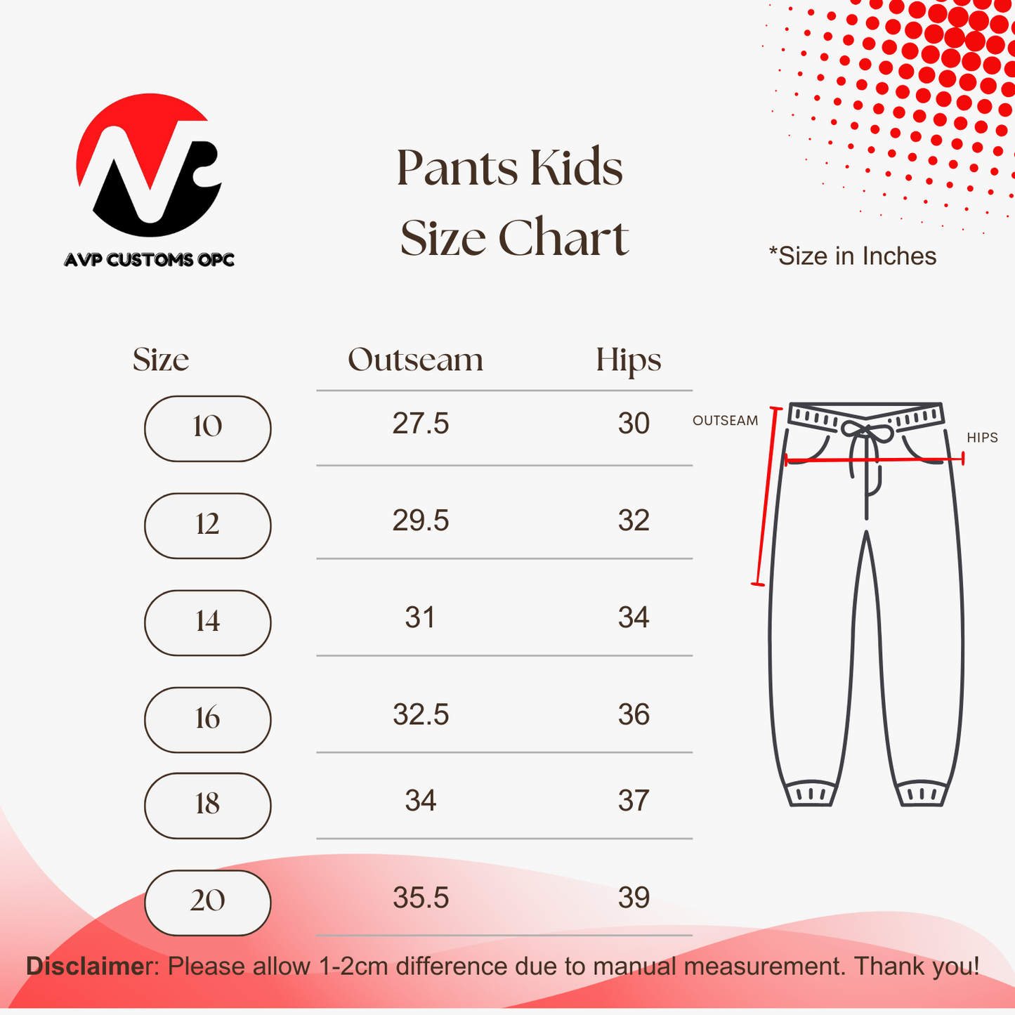 Pants Kids Size Chart