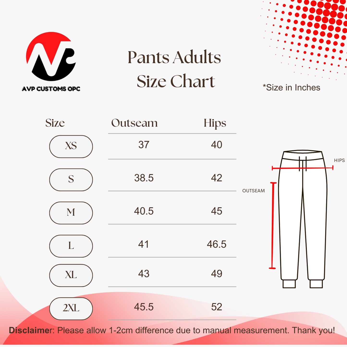 Pants Adults Size Chart