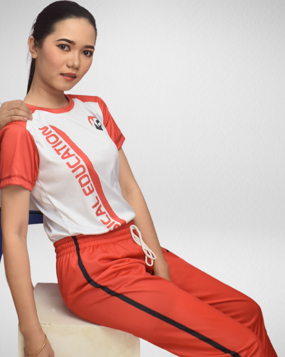 Custom PE shirt – front view with school logo