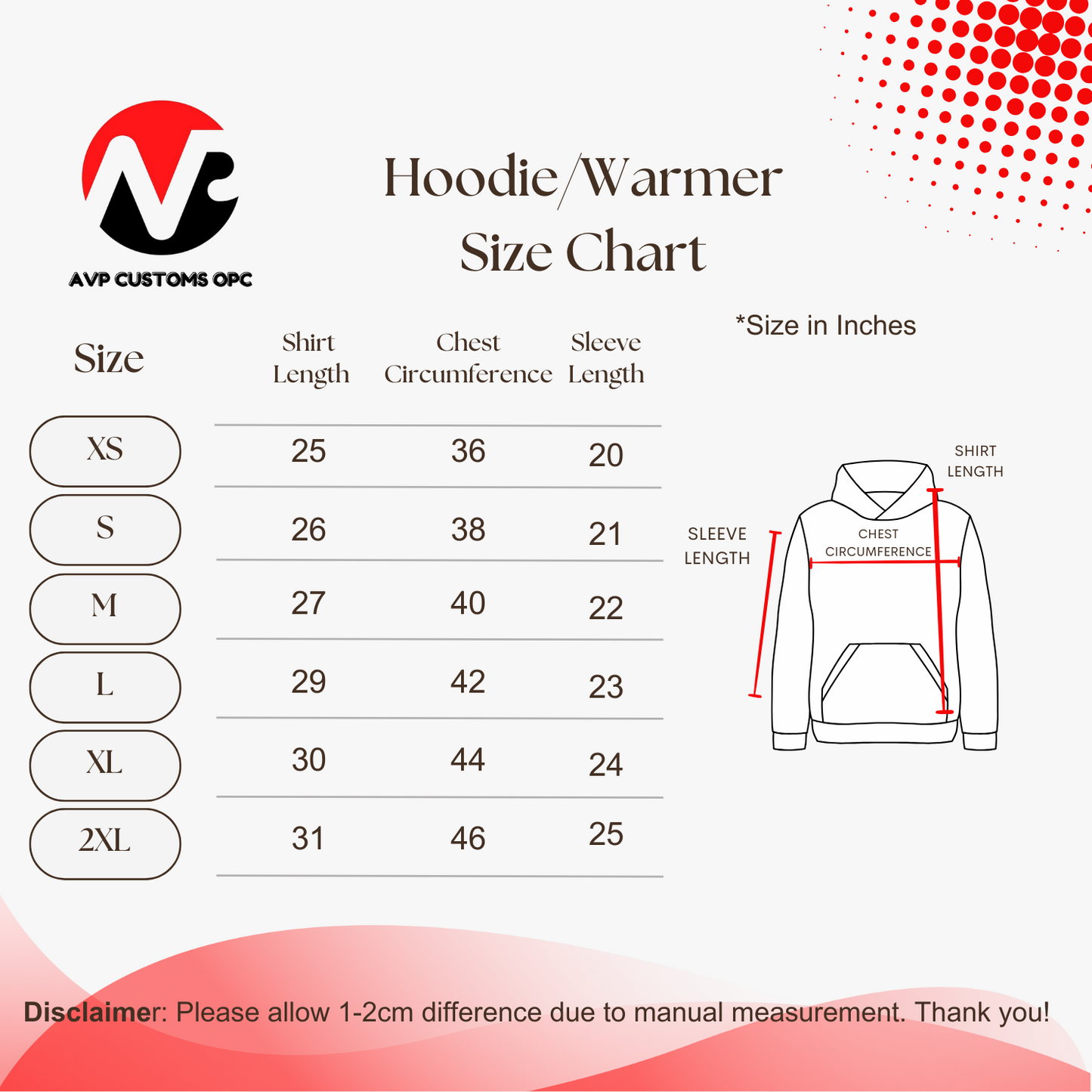 Hoodie Warmer Size Chart
